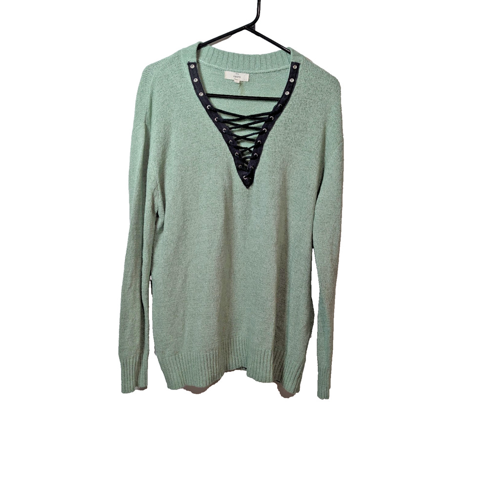 Entro Anthropologie Women's Sweater Peasant Cozy Eyelet Green Shirt Size Medium